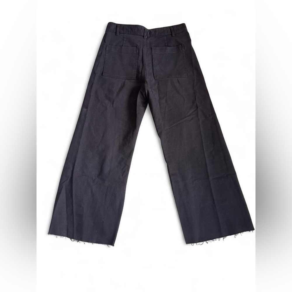 ZARA Womens Black Wide Leg Raw Hem Pants Size 14 Minimalist Casual Street Style - Picture 2 of 5